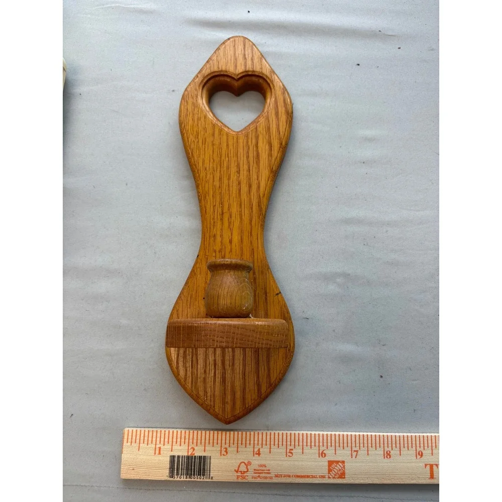 Charles W Kellogg Jr Handcrafted Oak Wood Heart Wall Sconce Candle Holders Pair